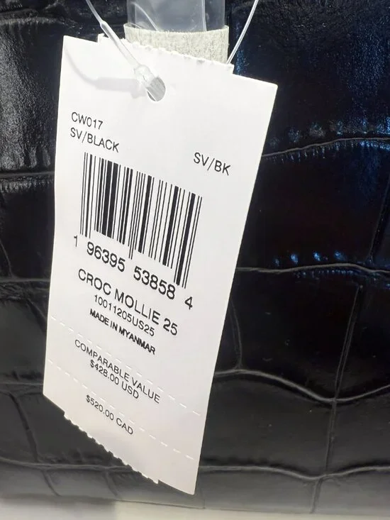 NWT COACH CW017 Mollie 25 Black Silver Croc Embossed Bag tote - Picture 4 of 7